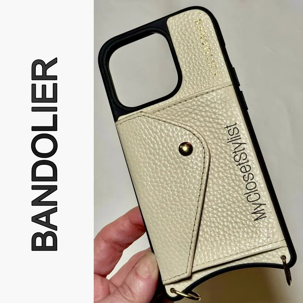 NEW! Bandolier Pebbled Cream Ivory Leather 15 Pro iPhone Wallet Card Case! Gold